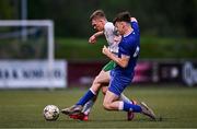 24 April 2025; Jack Sweeney of Republic of Ireland is tackled by Patrick McGowran of England during the Centenary Shield match between Republic of Ireland and England at Athlone Town Stadium in Lissywollen, Westmeath. Photo by Ben McShane/Sportsfile