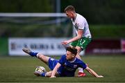24 April 2025; Jack Sweeney of Republic of Ireland is tackled by Patrick McGowran of England during the Centenary Shield match between Republic of Ireland and England at Athlone Town Stadium in Lissywollen, Westmeath. Photo by Ben McShane/Sportsfile