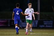 24 April 2025; Adam Brennan of Republic of Ireland and Theo Ezea of England shake hands after the Centenary Shield match between Republic of Ireland and England at Athlone Town Stadium in Lissywollen, Westmeath. Photo by Ben McShane/Sportsfile