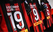 25 April 2025; The jersey of Bohemians' Rhys Brennan in the dressingroom before the SSE Airtricity Men's Premier Division match between Bohemians and St Patrick's Athletic at Dalymount Park in Dublin. Photo by Seb Daly/Sportsfile