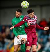 25 April 2025; Barry Coffey of Cobh Ramblers in action against Michael Place of Finn Harps during the SSE Airtricity Men's First Division match between Cobh Ramblers and Finn Harps at St Colman's Park in Cobh, Cork. Photo by Michael P Ryan/Sportsfile