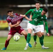 25 April 2025; Shane Griffin of Cobh Ramblers in action against Patrick Ferry of Finn Harps during the SSE Airtricity Men's First Division match between Cobh Ramblers and Finn Harps at St Colman's Park in Cobh, Cork. Photo by Michael P Ryan/Sportsfile