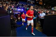25 April 2025; Captain Tadhg Beirne leads out the Munter side before the United Rugby Championship match between Cardiff and Munster at Cardiff Arms Park in Cardiff, Wales. Photo by Chris Fairweather/Sportsfile