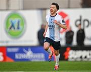 25 April 2025; Darragh Markey of Drogheda United celebrates scoring his side's first goal during the SSE Airtricity Men's Premier Division match between Galway United v Drogheda United at Eamonn Deacy Park in Galway. Photo by Piaras Ó Mídheach/Sportsfile