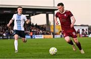 25 April 2025; Robert Burns of Galway United in action against Warren Davis of Drogheda United during the SSE Airtricity Men's Premier Division match between Galway United v Drogheda United at Eamonn Deacy Park in Galway. Photo by Piaras Ó Mídheach/Sportsfile