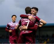 25 April 2025; Cian Bargary of Cobh Ramblers, left, celebrates after scoring his side's third goal with teammate Barry Coffey during the SSE Airtricity Men's First Division match between Cobh Ramblers and Finn Harps at St Colman's Park in Cobh, Cork. Photo by Michael P Ryan/Sportsfile