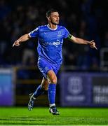 25 April 2025; Padraig Amond of Waterford celebrates after scoring his side's second goal during the SSE Airtricity Men's Premier Division match between Waterford and Derry City at the Regional Sports Centre in Waterford. Photo by Tyler Miller/Sportsfile
