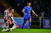 25 April 2025; Padraig Amond of Waterford celebrates after scoring his side's second goal during the SSE Airtricity Men's Premier Division match between Waterford and Derry City at the Regional Sports Centre in Waterford. Photo by Tyler Miller/Sportsfile