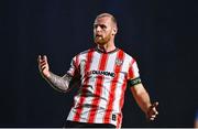 25 April 2025; Mark Connolly of Derry City reacts during the SSE Airtricity Men's Premier Division match between Waterford and Derry City at the Regional Sports Centre in Waterford. Photo by Tyler Miller/Sportsfile