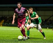 25 April 2025; Cian Murphy of Cobh Ramblers in action against Joel Thompson of Finn Harps during the SSE Airtricity Men's First Division match between Cobh Ramblers and Finn Harps at St Colman's Park in Cobh, Cork. Photo by Michael P Ryan/Sportsfile