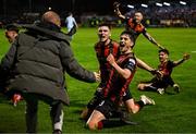 25 April 2025; Sean Grehan of Bohemians, centre, celebrates with teammats after scoring their side's second goal during the SSE Airtricity Men's Premier Division match between Bohemians and St Patrick's Athletic at Dalymount Park in Dublin. Photo by Seb Daly/Sportsfile