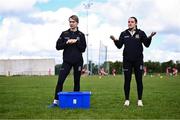 26 April 2025; Meath's Mary Kate Lynch, left, and Niamh Gallogly coaching during the 2025 ZuCar Gaelic4Teens Festival Day featuring players from Clann na Banna of Down, St Nicholas of Louth and Ratoath of Meath at Trim GAA Club, Meath. Photo by Piaras Ó Mídheach/Sportsfile