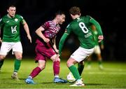 25 April 2025; Shane Griffin of Cobh Ramblers in action against Max Hutchinson of Finn Harps during the SSE Airtricity Men's First Division match between Cobh Ramblers and Finn Harps at St Colman's Park in Cobh, Cork. Photo by Michael P Ryan/Sportsfile
