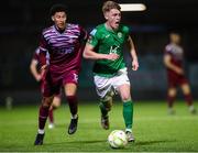 25 April 2025; Joel Thompson of Finn Harps in action against Nolan Evers of Cobh Ramblers during the SSE Airtricity Men's First Division match between Cobh Ramblers and Finn Harps at St Colman's Park in Cobh, Cork. Photo by Michael P Ryan/Sportsfile
