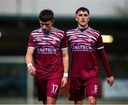25 April 2025; Cobh Ramblers players David Bosjnak, left, and Barry Coffey during the SSE Airtricity Men's First Division match between Cobh Ramblers and Finn Harps at St Colman's Park in Cobh, Cork. Photo by Michael P Ryan/Sportsfile