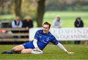 26 April 2025; Eoghan Duffy of Leinster scores the first try during the Junior Interprovincial Rugby Championship round one match between Leinster and Ulster at Gorey RFC in Gorey, Wexford. Photo by Matt Browne/Sportsfile