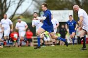 26 April 2025; Eoghan Duffy of Leinster goes past the Ulster defence on his way to scoring the first try during the Junior Interprovincial Rugby Championship round one match between Leinster and Ulster at Gorey RFC in Gorey, Wexford. Photo by Matt Browne/Sportsfile