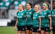 26 April 2025; Ireland players during the anthems before the Women's Six Nations Rugby Championship match between Scotland and Ireland at Hive Stadium in Edinburgh, Scotland. Photo by Paul Devlin/Sportsfile