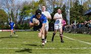 26 April 2025; Oisin McKenna of Leinster scores the second try against Ulster during the Junior Interprovincial Rugby Championship round one match between Leinster and Ulster at Gorey RFC in Gorey, Wexford. Photo by Matt Browne/Sportsfile