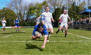 26 April 2025; Oisin McKenna of Leinster scores the second try against Ulster during the Junior Interprovincial Rugby Championship round one match between Leinster and Ulster at Gorey RFC in Gorey, Wexford. Photo by Matt Browne/Sportsfile