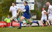 26 April 2025; Eoghan Duffy of Leinster goes past the Ulster defence on his way to scoring the first try during the Junior Interprovincial Rugby Championship round one match between Leinster and Ulster at Gorey RFC in Gorey, Wexford. Photo by Matt Browne/Sportsfile