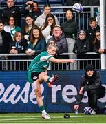 26 April 2025; Dannah O'Brien of Ireland kicks a conversion during the Women's Six Nations Rugby Championship match between Scotland and Ireland at Hive Stadium in Edinburgh, Scotland. Photo by Paul Devlin/Sportsfile