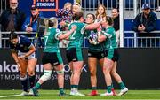 26 April 2025; Amee-Leigh Costigan of Ireland celebrates scoring her side's first try during the Women's Six Nations Rugby Championship match between Scotland and Ireland at Hive Stadium in Edinburgh, Scotland. Photo by Paul Devlin/Sportsfile