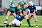 26 April 2025; Ruth Campbell of Ireland in action against Lisa Thomson and Lana Skeldon of Scotland during the Women's Six Nations Rugby Championship match between Scotland and Ireland at Hive Stadium in Edinburgh, Scotland. Photo by Paul Devlin/Sportsfile