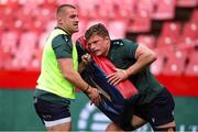 26 April 2025; Connacht captain Cian Prendergast warms up before the United Rugby Championship match between Emirates Lions and Connacht at Emirates Airline Park in Johannesburg, South Africa. Photo by Shaun Roy/Sportsfile