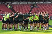 26 April 2025; Connacht huddle before the United Rugby Championship match between Emirates Lions and Connacht at Emirates Airline Park in Johannesburg, South Africa. Photo by Shaun Roy/Sportsfile