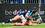 26 April 2025; Amee-Leigh Costigan of Ireland scores her side's first try during the Women's Six Nations Rugby Championship match between Scotland and Ireland at Hive Stadium in Edinburgh, Scotland. Photo by Paul Devlin/Sportsfile
