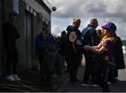 26 April 2025; Wexford supporter Callum O'Connell, age 11, pucks against a wall outside the ground before the Leinster GAA Hurling Senior Championship Round 2 match between Dublin and Wexford at Parnell Park in Dublin. Photo by David Fitzgerald/Sportsfile