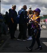 26 April 2025; Wexford supporter Callum O'Connell, age 11, pucks against a wall outside the ground before the Leinster GAA Hurling Senior Championship Round 2 match between Dublin and Wexford at Parnell Park in Dublin. Photo by David Fitzgerald/Sportsfile