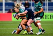 26 April 2025; Aoife Dalton of Ireland is tackled by Lana Skeldon of Scotland during the Women's Six Nations Rugby Championship match between Scotland and Ireland at Hive Stadium in Edinburgh, Scotland. Photo by Paul Devlin/Sportsfile