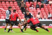 26 April 2025; Josh Murphy of Connacht is tackled by Asenathi Ntlabakanye of Emirates Lions during the United Rugby Championship match between Emirates Lions and Connacht at Emirates Airline Park in Johannesburg, South Africa. Photo by Shaun Roy/Sportsfile