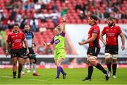 26 April 2025; Referee Hollie Davidson signals a penalty during the United Rugby Championship match between Emirates Lions and Connacht at Emirates Airline Park in Johannesburg, South Africa. Photo by Shaun Roy/Sportsfile
