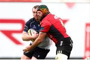26 April 2025; Peter Dooley of Connacht is tackled by Ruben Schoeman of Emirates Lions during the United Rugby Championship match between Emirates Lions and Connacht at Emirates Airline Park in Johannesburg, South Africa. Photo by Shaun Roy/Sportsfile