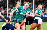 26 April 2025; Niamh O'Dowd of Ireland breaks through during the Women's Six Nations Rugby Championship match between Scotland and Ireland at Hive Stadium in Edinburgh, Scotland. Photo by Paul Devlin/Sportsfile