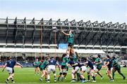 26 April 2025; Fiona Tuite of Ireland claims the lineout during the Women's Six Nations Rugby Championship match between Scotland and Ireland at Hive Stadium in Edinburgh, Scotland. Photo by Paul Devlin/Sportsfile