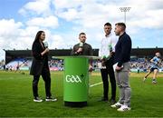 26 April 2025; GAA+ with presenter Aisling O'Reilly and pundits, from left, former Kilkenny hurler Richie Hogan, former Cork hurler Eoin Cadogan and former Waterford hurler Noel Connors before the Leinster GAA Hurling Senior Championship Round 2 match between Dublin and Wexford at Parnell Park in Dublin. Photo by David Fitzgerald/Sportsfile