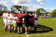 26 April 2025; The Ulster players huddle after the Junior Interprovincial Rugby Championship round one match between Leinster and Ulster at Gorey RFC in Gorey, Wexford. Photo by Matt Browne/Sportsfile