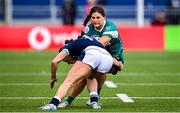 26 April 2025; Vickey Elmes Kinlan of Ireland in action against Lisa Thomson of Scotland during the Women's Six Nations Rugby Championship match between Scotland and Ireland at Hive Stadium in Edinburgh, Scotland. Photo by Paul Devlin/Sportsfile