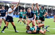 26 April 2025; Emily Lane of Ireland scores her side's third try during the Women's Six Nations Rugby Championship match between Scotland and Ireland at Hive Stadium in Edinburgh, Scotland. Photo by Paul Devlin/Sportsfile