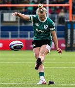 26 April 2025; Dannah O'Brien of Ireland kicks a conversion during the Women's Six Nations Rugby Championship match between Scotland and Ireland at Hive Stadium in Edinburgh, Scotland. Photo by Paul Devlin/Sportsfile
