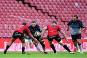 26 April 2025; Josh Murphy of Connacht attempts to get past Emirates Lions captain Jaco Visagie during the United Rugby Championship match between Emirates Lions and Connacht at Emirates Airline Park in Johannesburg, South Africa. Photo by Shaun Roy/Sportsfile