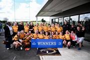 26 April 2025; Ashbourne players celebrate with the Plate after the Cusack Plate Final match between Longford and Ashbourne during the Leinster Rugby Girls Finals Day at Mullingar RFC in Mullingar, Westmeath. Photo by Ben McShane/Sportsfile