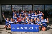 26 April 2025; Athy players celebrate with the Flood Plate after their victory in the Flood Plate Final match between Athy and UCD during the Leinster Rugby Girls Finals Day at Mullingar RFC in Mullingar, Westmeath. Photo by Ben McShane/Sportsfile