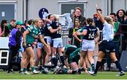 26 April 2025; Francesca McGhie of Scotland celebrates with team-mates after scoring the winning try in the Women's Six Nations Rugby Championship match between Scotland and Ireland at Hive Stadium in Edinburgh, Scotland. Photo by Paul Devlin/Sportsfile