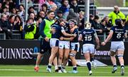 26 April 2025; Francesca McGhie of Scotland celebrates with team-mates after scoring the winning try in the Women's Six Nations Rugby Championship match between Scotland and Ireland at Hive Stadium in Edinburgh, Scotland. Photo by Paul Devlin/Sportsfile