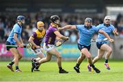 26 April 2025; John Hetherton of Dublin in action against Cian Molloy of Wexford during the Leinster GAA Hurling Senior Championship Round 2 match between Dublin and Wexford at Parnell Park in Dublin. Photo by David Fitzgerald/Sportsfile